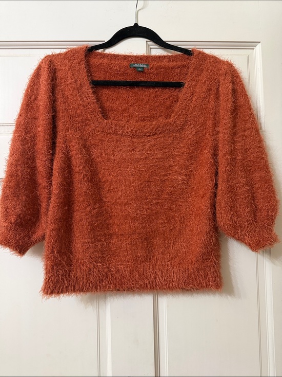 wild fable Sweaters - wild fable Rust Orange Fluffy Square-Neck Sweater